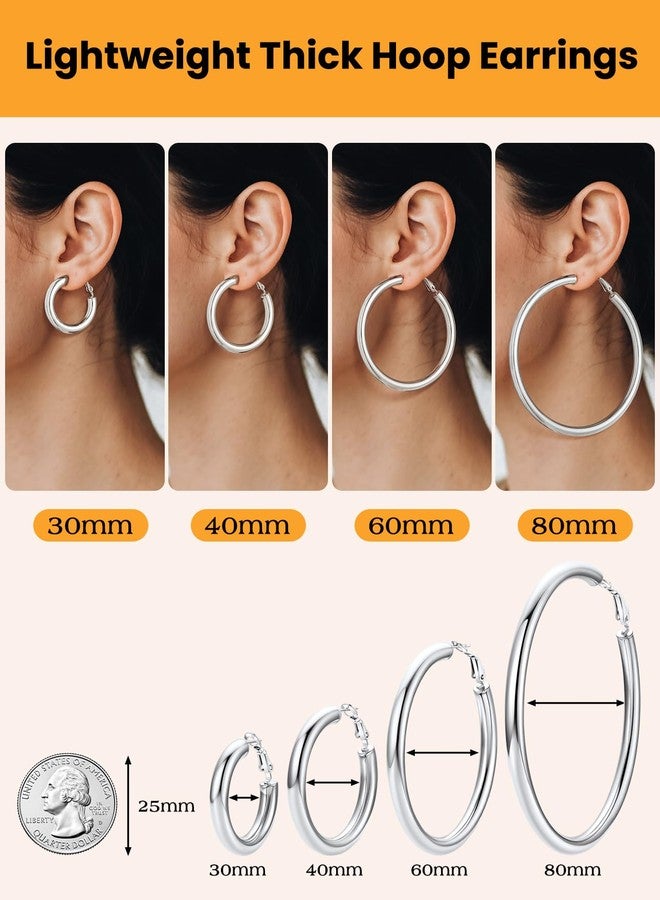 Bestyle 5mm Thick Large Silver Hoop Earrings Lightweight Chunky Hoop Earrings Hollow Tube Hypoallergenic Trendy Stainless Steel Earrings for Women 40mm - Image 5